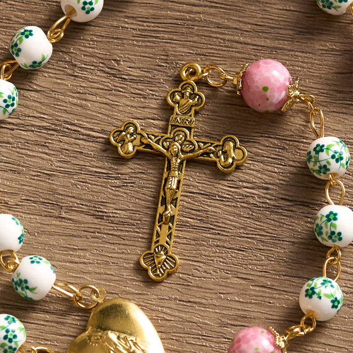 SolaceBeads Green &amp; Pink Floral Rosary – Handcrafted Beads for Divine Grace - image 8