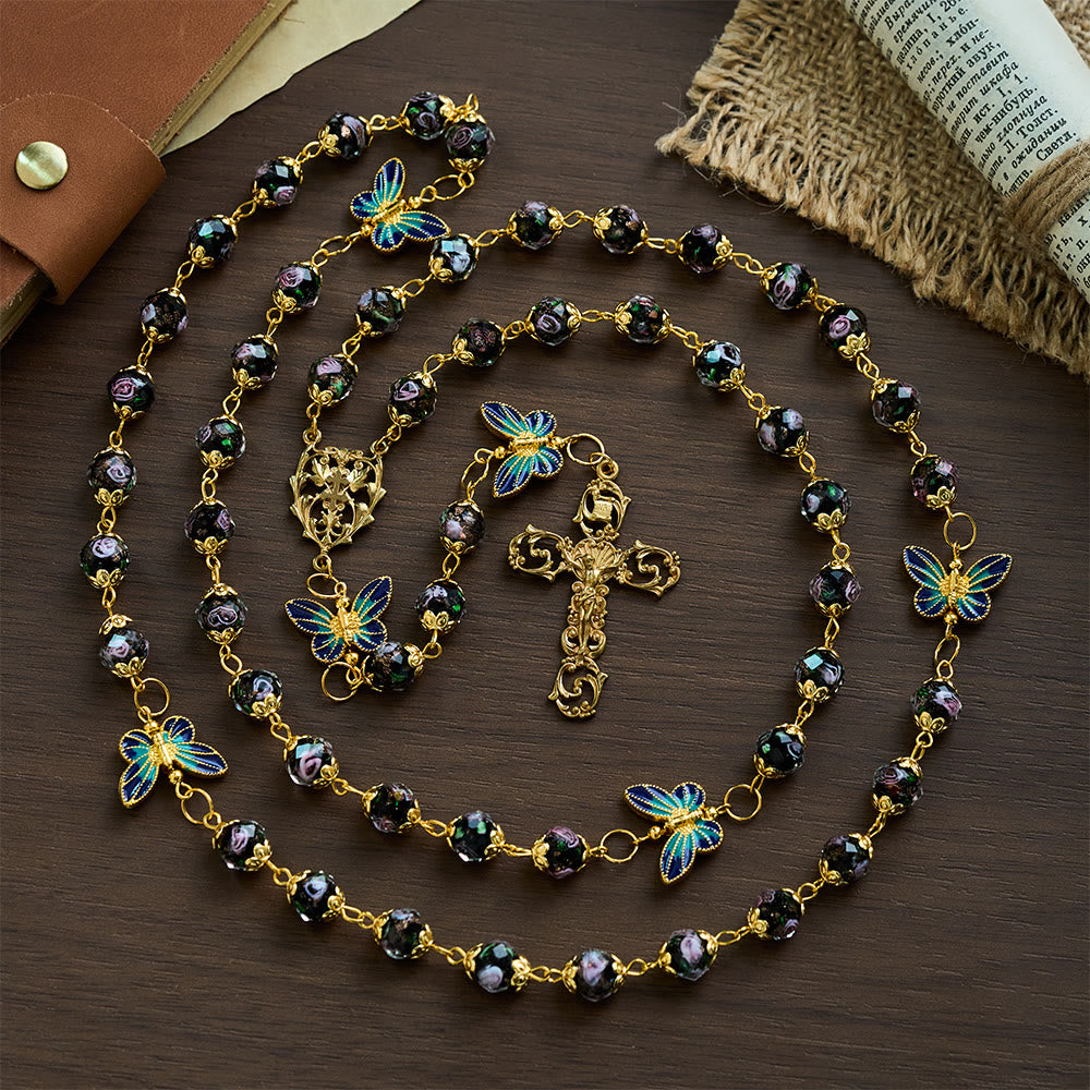 SolaceBeads Black Lampwork Floral Beads Rosary--The Radiant Grace Rosary: Hand-Blown Solace - image 3
