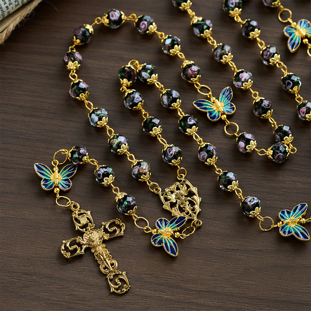 SolaceBeads Black Lampwork Floral Beads Rosary--The Radiant Grace Rosary: Hand-Blown Solace - image 2