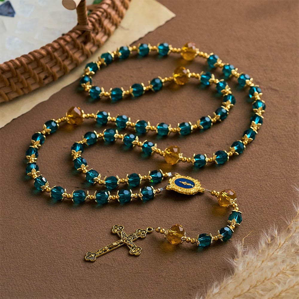 SolaceBeads Peacock Blue &amp; Champagne Crystal Rosary: A Prismatic Glow of Sacred Light - image 2