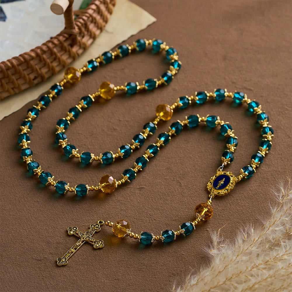 SolaceBeads Peacock Blue &amp; Champagne Crystal Rosary: A Prismatic Glow of Sacred Light - image 9