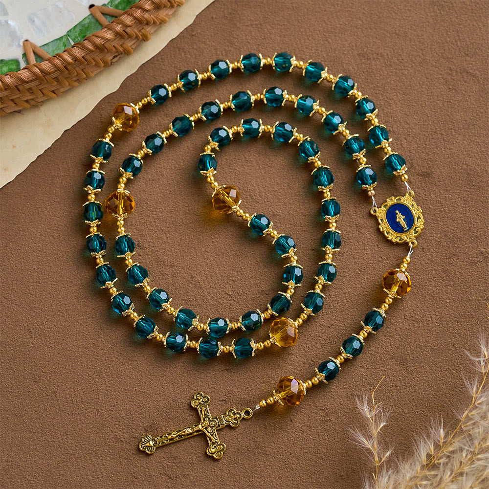 SolaceBeads Peacock Blue &amp; Champagne Crystal Rosary: A Prismatic Glow of Sacred Light - image 3