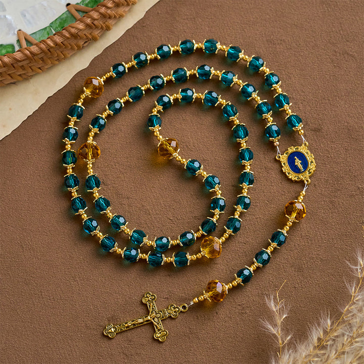 SolaceBeads Peacock Blue &amp; Champagne Crystal Rosary: A Prismatic Glow of Sacred Light - image 3