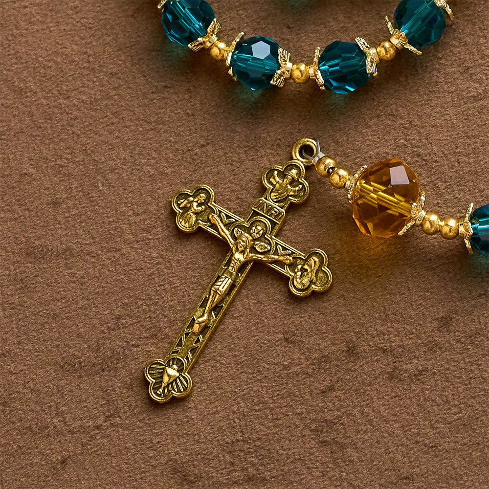 SolaceBeads Peacock Blue &amp; Champagne Crystal Rosary: A Prismatic Glow of Sacred Light - image 6