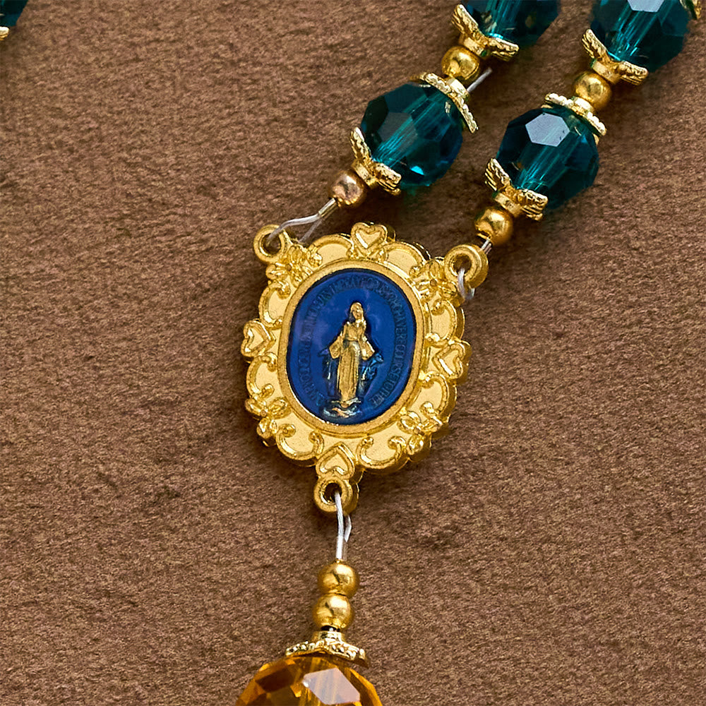 SolaceBeads Peacock Blue &amp; Champagne Crystal Rosary: A Prismatic Glow of Sacred Light - image 7