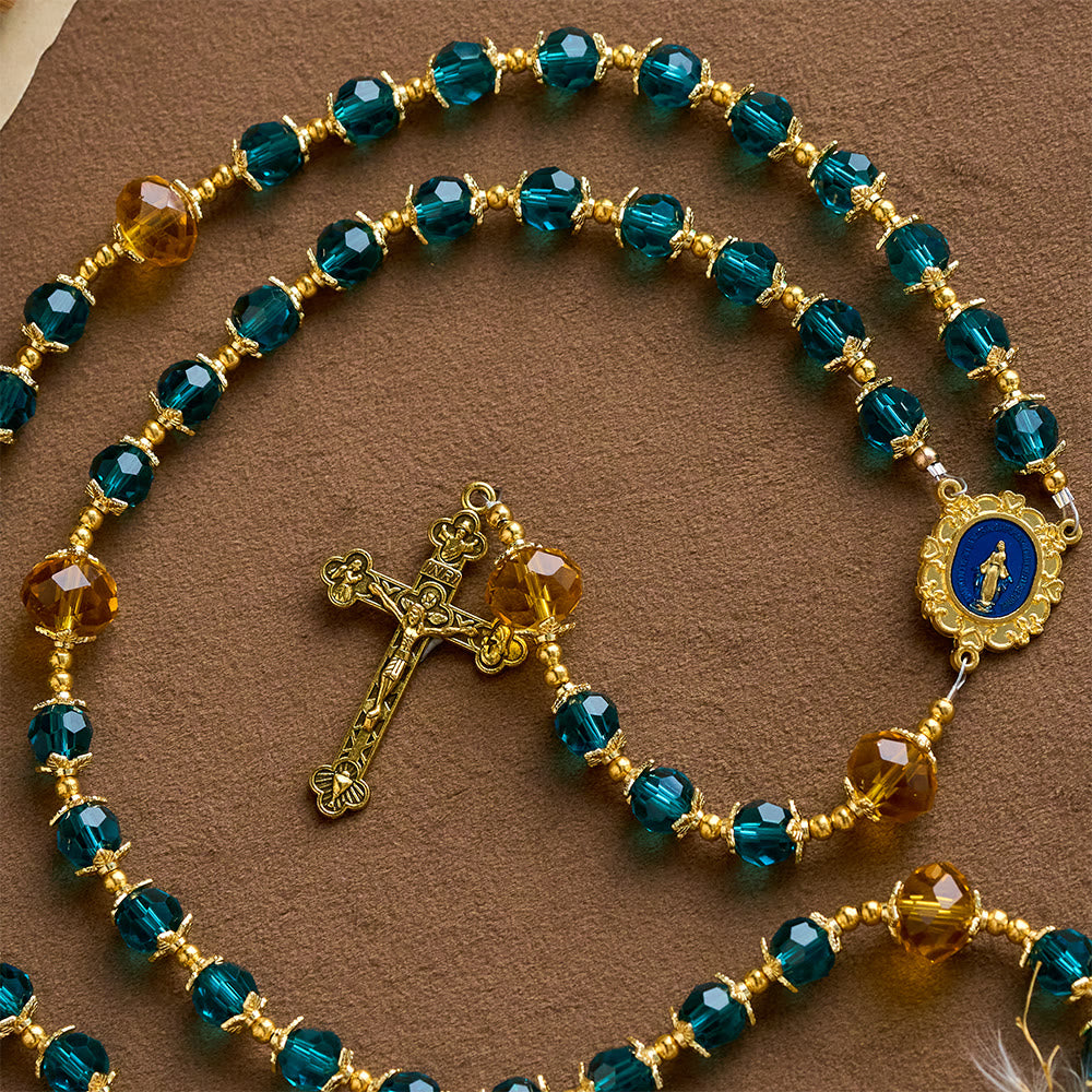 SolaceBeads Peacock Blue &amp; Champagne Crystal Rosary: A Prismatic Glow of Sacred Light - image 5