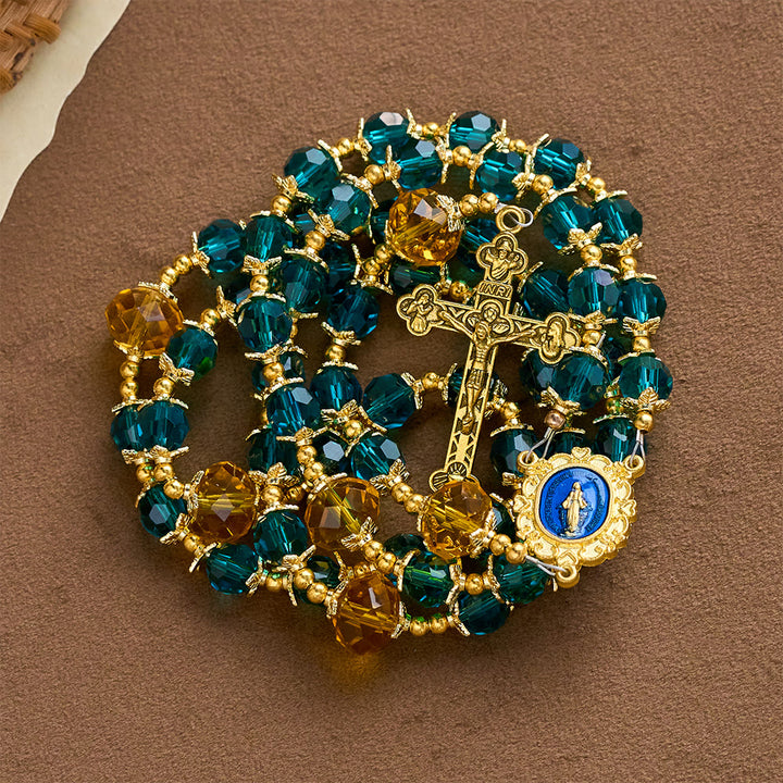 SolaceBeads Peacock Blue &amp; Champagne Crystal Rosary: A Prismatic Glow of Sacred Light - image 8