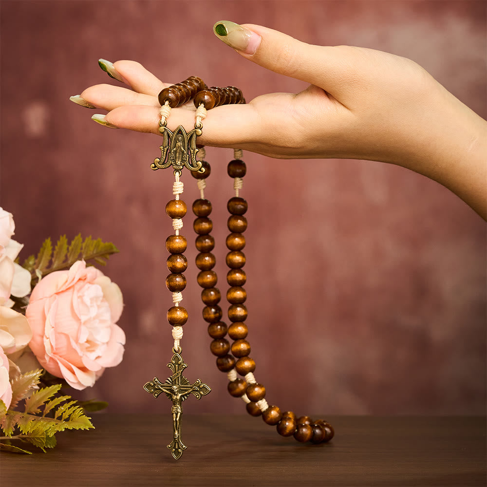 SolaceBeads Brown Pine Wood Beads Handmade Rosary: Anchored in Peace and Devotion - image 1