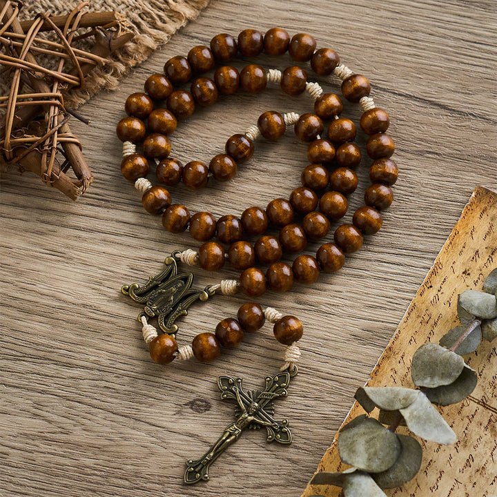 SolaceBeads Brown Pine Wood Beads Handmade Rosary: Anchored in Peace and Devotion - Pine - image 0
