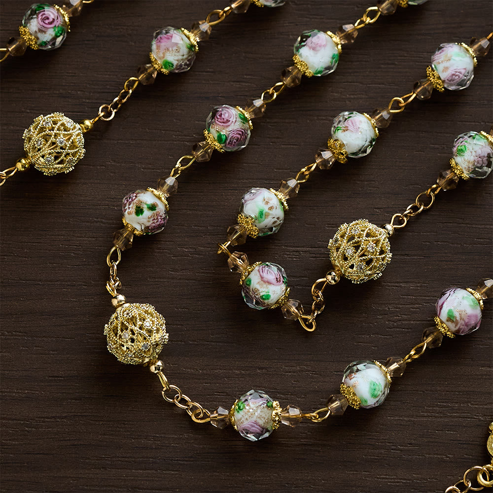 SolaceBeads White Floral Lampwork Glass Rosary: Grace With Gold Filigree &amp; Miraculous Medal - image 5