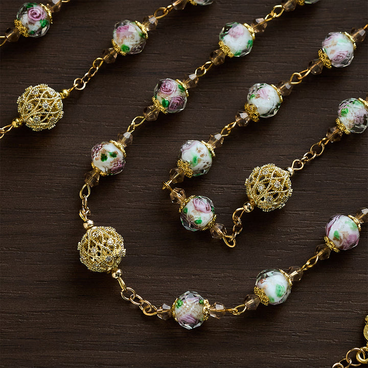 SolaceBeads White Floral Lampwork Glass Rosary: Grace With Gold Filigree &amp; Miraculous Medal - image 5