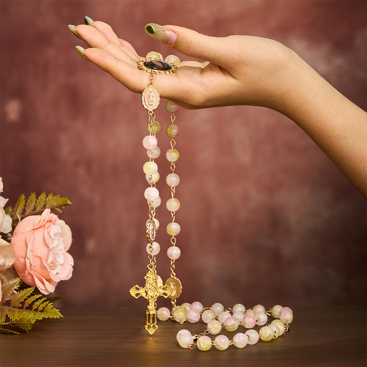 SolaceBeads Handmade Pink-Green Glass of the Spring Vitality Rosary: Anchored in Peace - image 1