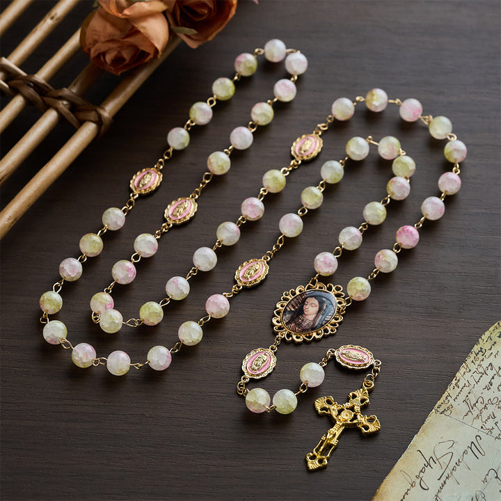SolaceBeads Handmade Pink-Green Glass of the Spring Vitality Rosary: Anchored in Peace - image 2