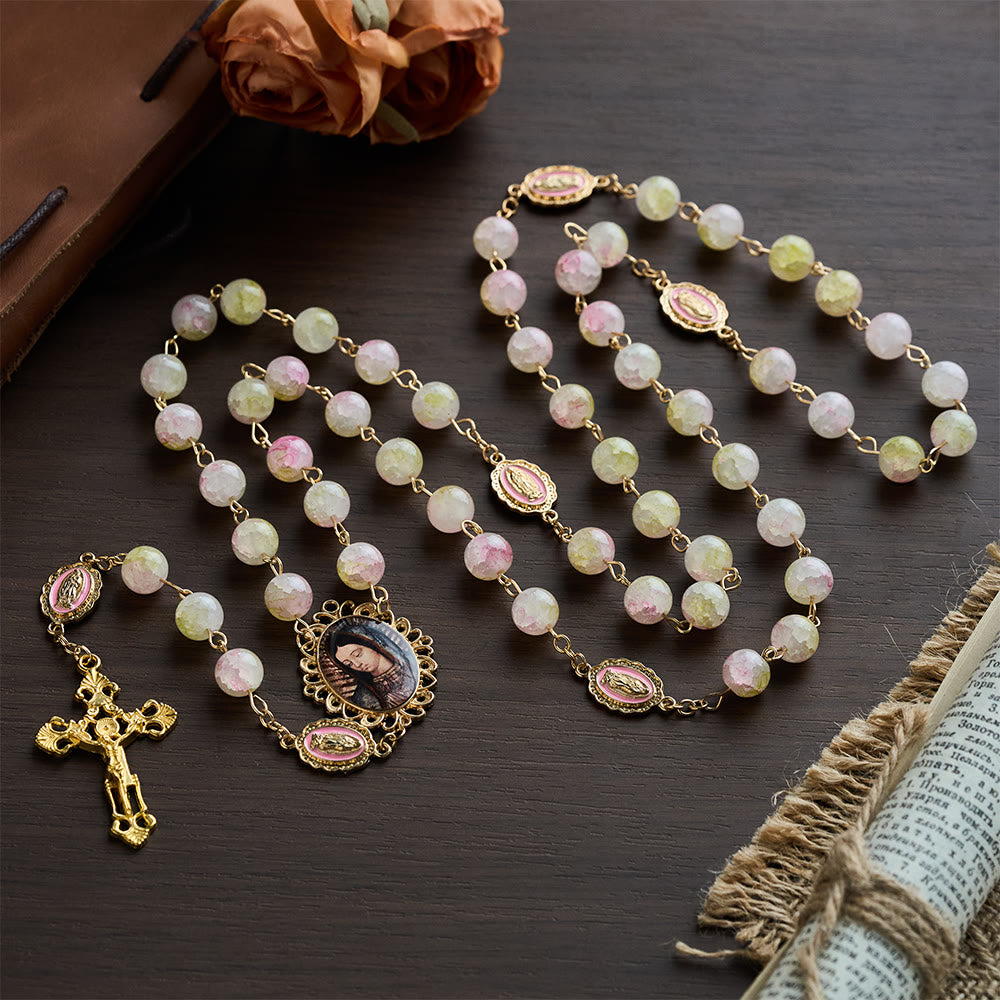 SolaceBeads Handmade Pink-Green Glass of the Spring Vitality Rosary: Anchored in Peace - image 9