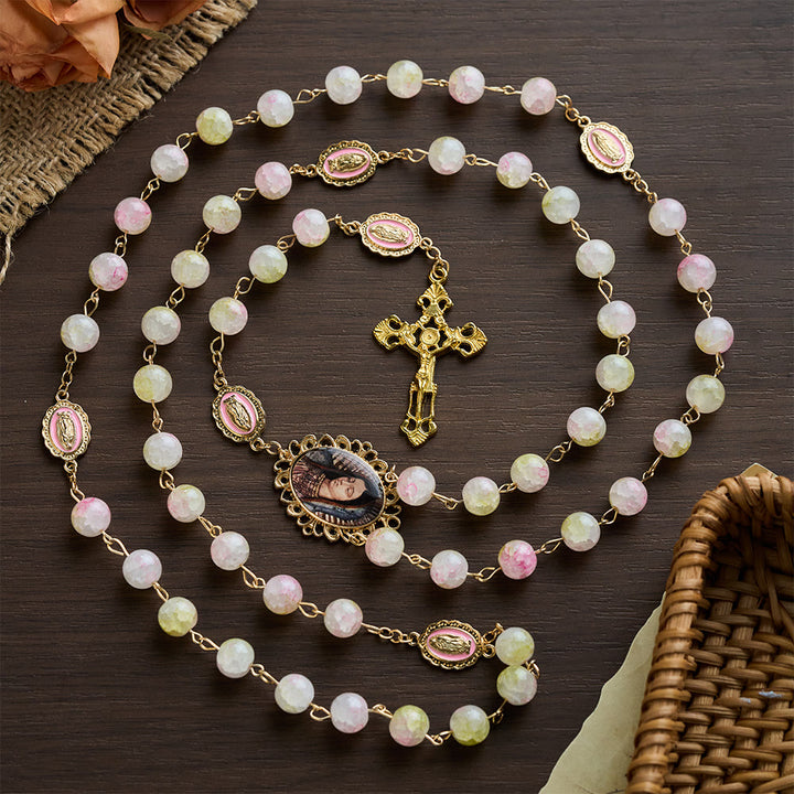 SolaceBeads Handmade Pink-Green Glass of the Spring Vitality Rosary: Anchored in Peace - image 8