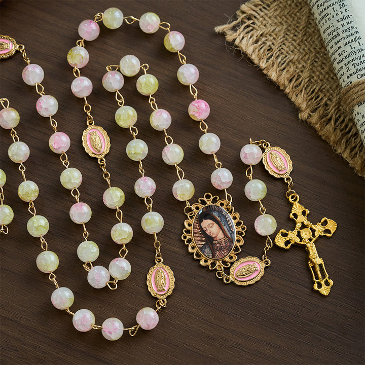 SolaceBeads Handmade Pink-Green Glass of the Spring Vitality Rosary: Anchored in Peace - Pink &amp; Green - image 0