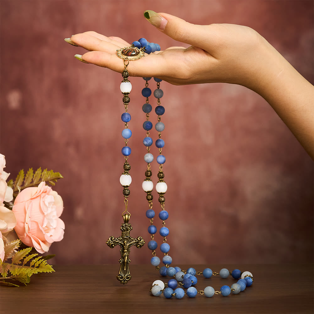 Solacebeads Frosted Blue Aventurine Handmade Peaceful Sea Rosary: Woven With Quietness - image 1