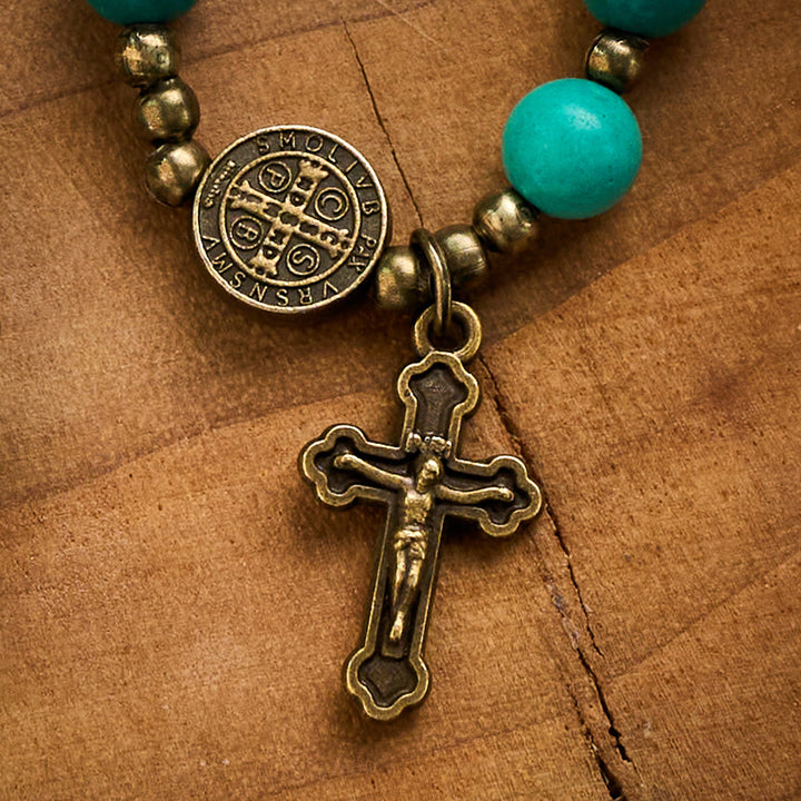 SolaceBeads Turquoise Wrap Bracelet with St. Benedict Medal &amp; Crucifix: Wearable Devotion - image 3