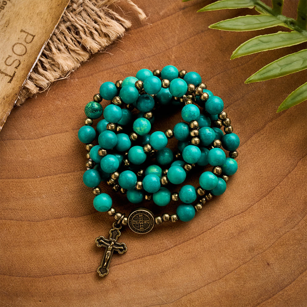 SolaceBeads Turquoise Wrap Bracelet with St. Benedict Medal &amp; Crucifix: Wearable Devotion - image 6