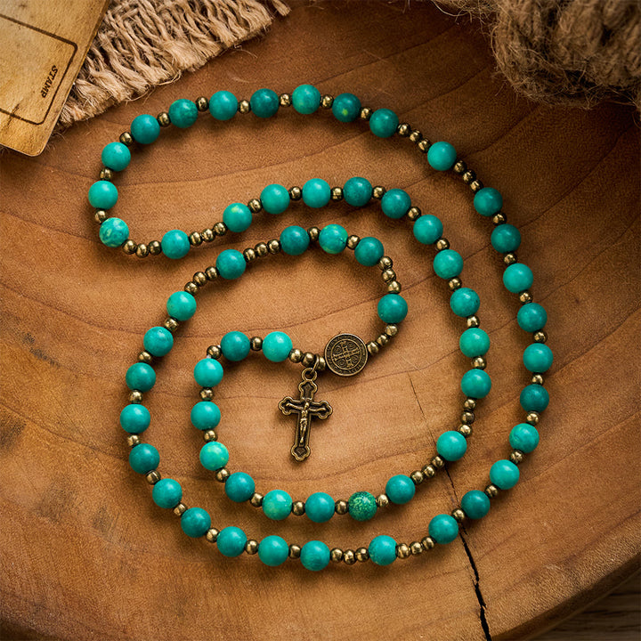 SolaceBeads Turquoise Wrap Bracelet with St. Benedict Medal &amp; Crucifix: Wearable Devotion - image 4