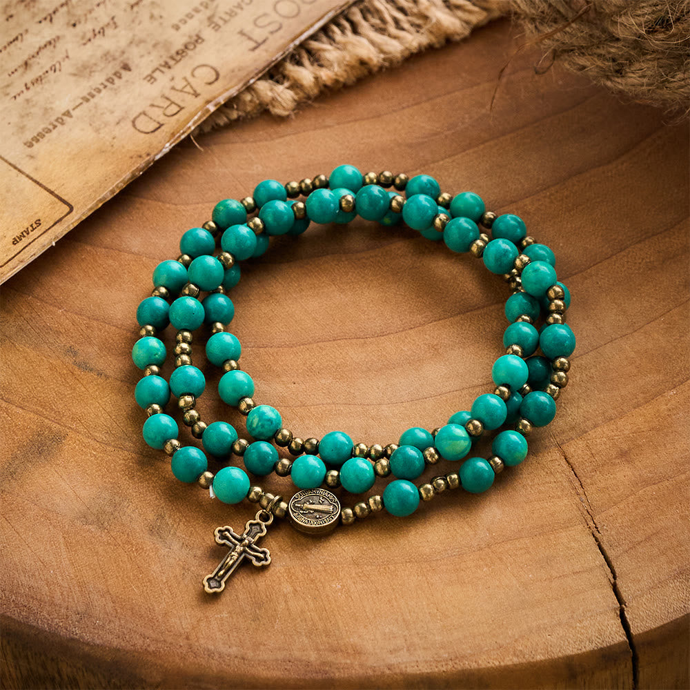 SolaceBeads Turquoise Wrap Bracelet with St. Benedict Medal & Crucifix: Wearable Devotion - Turquoise - image 0