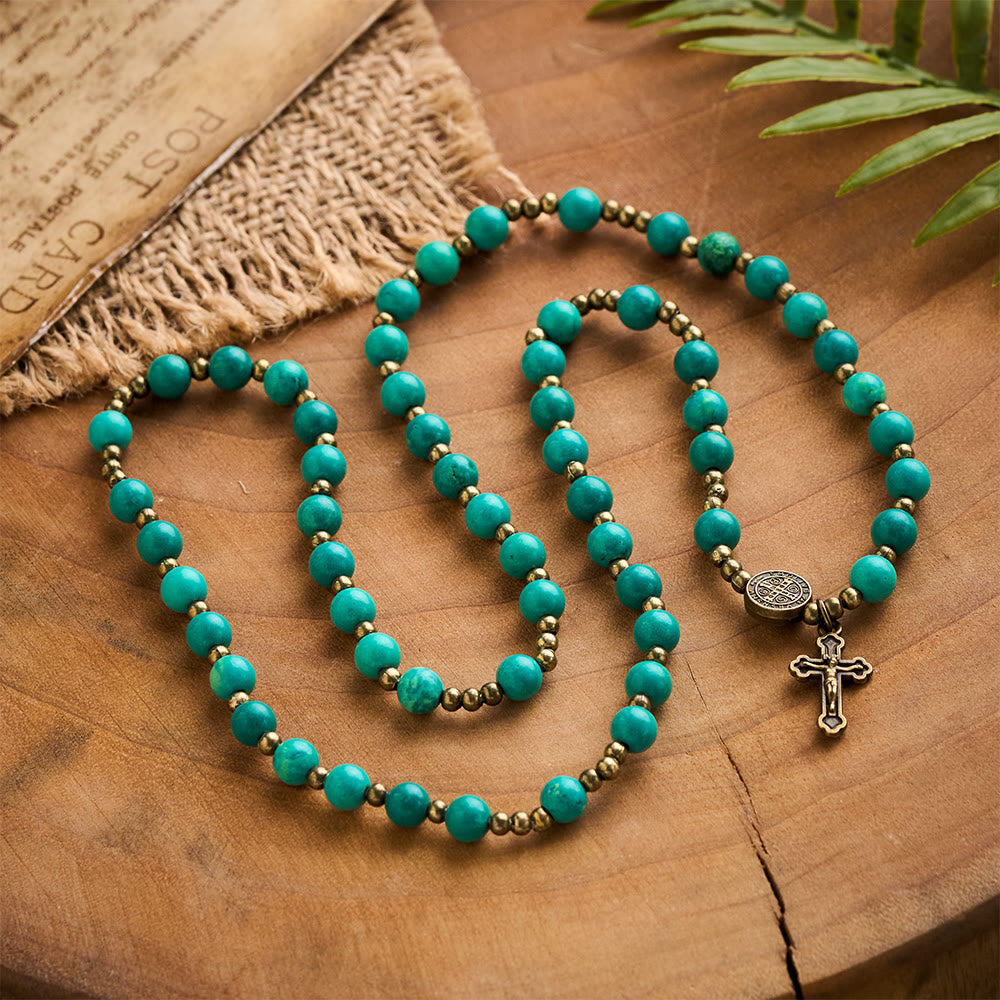 SolaceBeads Turquoise Wrap Bracelet with St. Benedict Medal &amp; Crucifix: Wearable Devotion - image 5