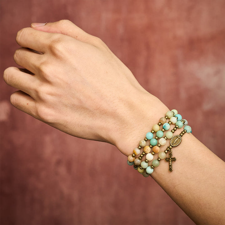 SolaceBeads Vintage Amazonite Rosary Bracelet with Bronze Accents: Portable Peace - image 1