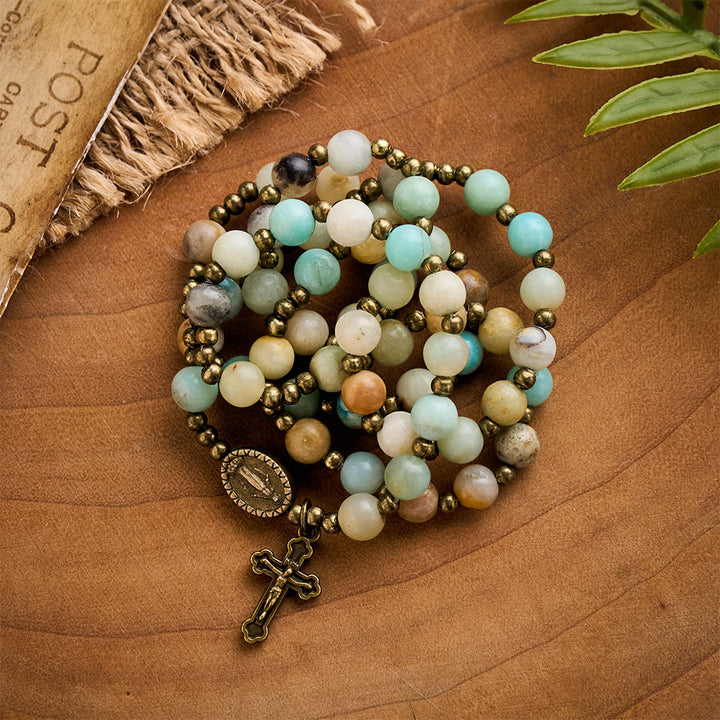 SolaceBeads Vintage Amazonite Rosary Bracelet with Bronze Accents: Portable Peace - image 5
