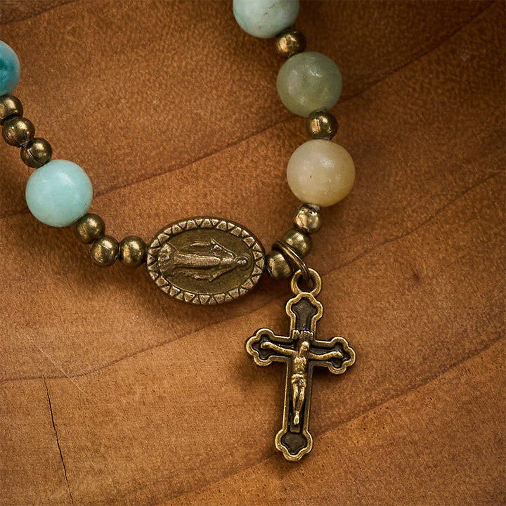 SolaceBeads Vintage Amazonite Rosary Bracelet with Bronze Accents: Portable Peace - image 4