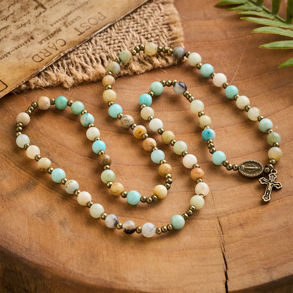 SolaceBeads Vintage Amazonite Rosary Bracelet with Bronze Accents: Portable Peace - image 7