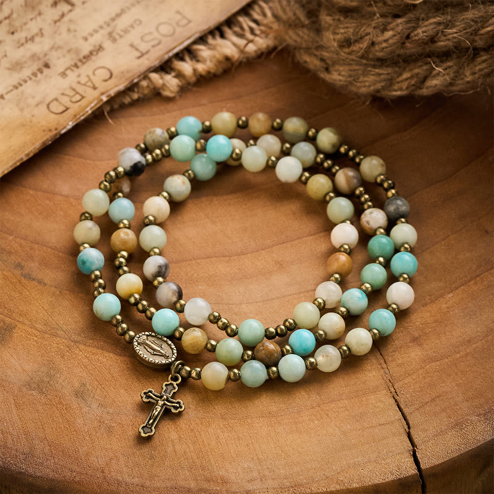 SolaceBeads Vintage Amazonite Rosary Bracelet with Bronze Accents: Portable Peace - Amazonite - image 0