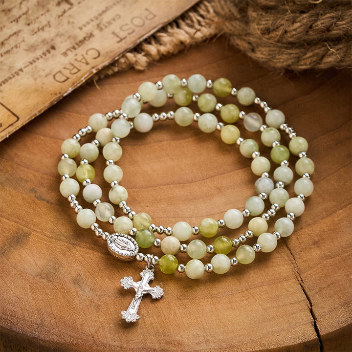 SolaceBeads Green Xiuyan Jade Rosary Bracelet Wrap with Miraculous Medal: Wearable Calm - Xiuyan Jade - image 0