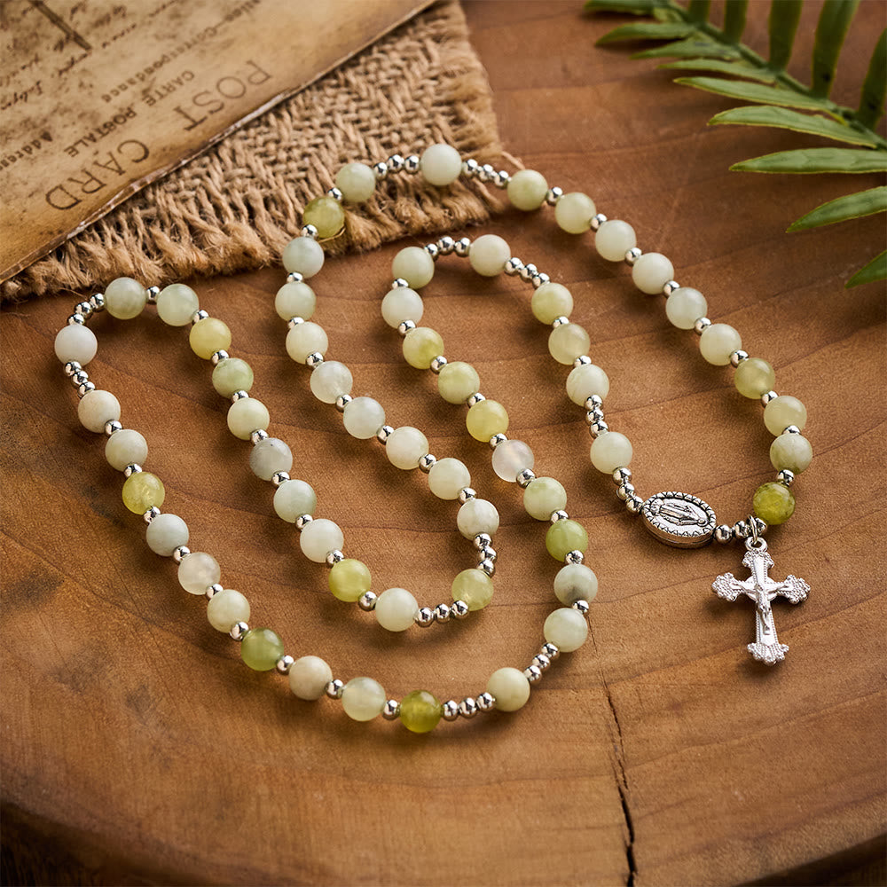 SolaceBeads Green Xiuyan Jade Rosary Bracelet Wrap with Miraculous Medal: Wearable Calm - image 5