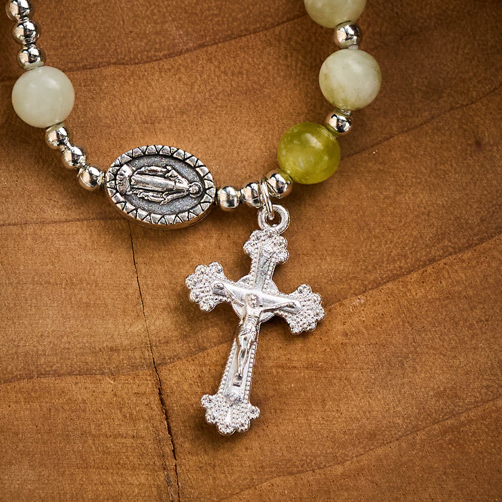 SolaceBeads Green Xiuyan Jade Rosary Bracelet Wrap with Miraculous Medal: Wearable Calm - image 4