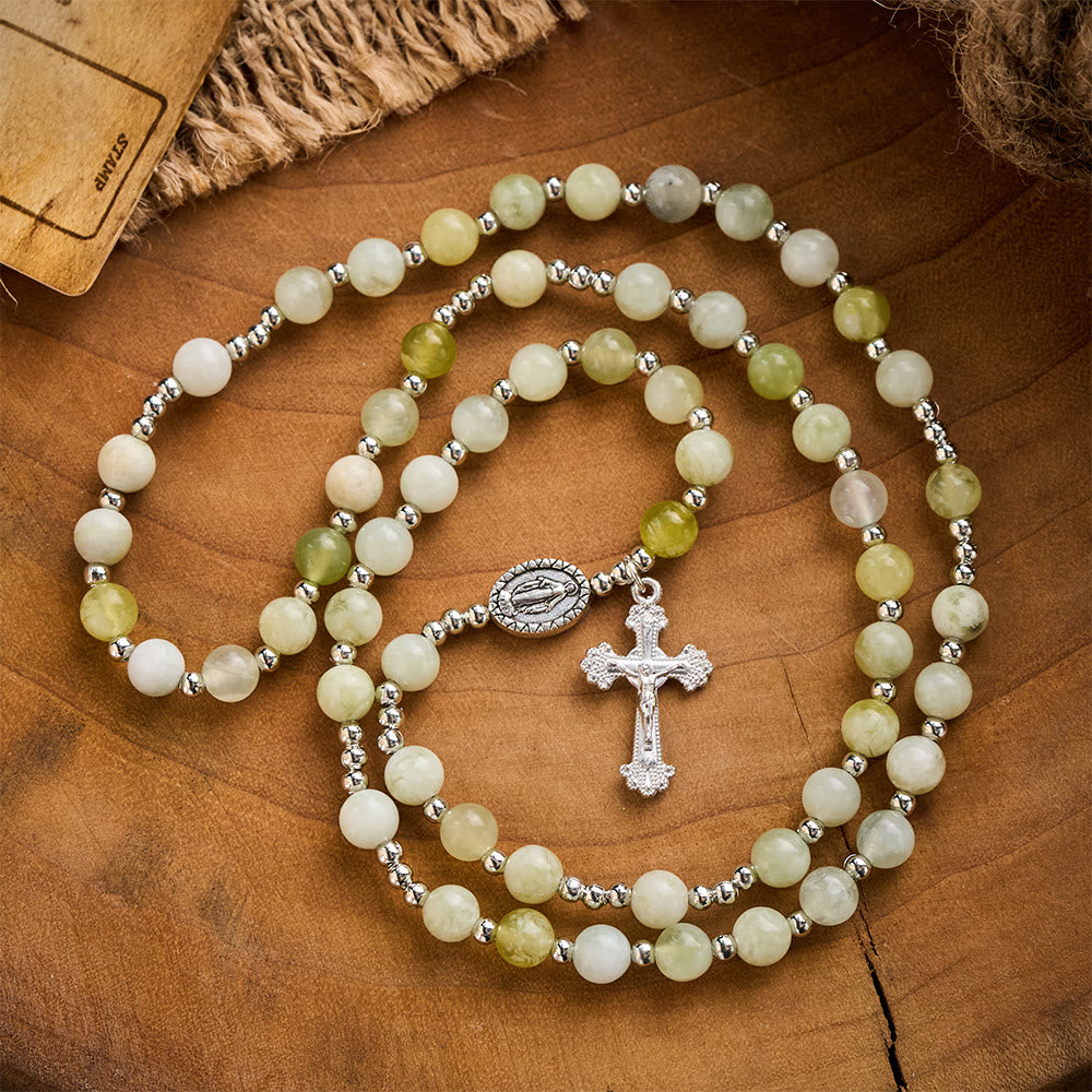 SolaceBeads Green Xiuyan Jade Rosary Bracelet Wrap with Miraculous Medal: Wearable Calm - image 7