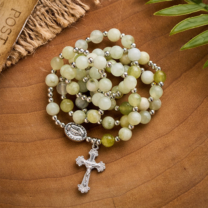 SolaceBeads Green Xiuyan Jade Rosary Bracelet Wrap with Miraculous Medal: Wearable Calm - image 6