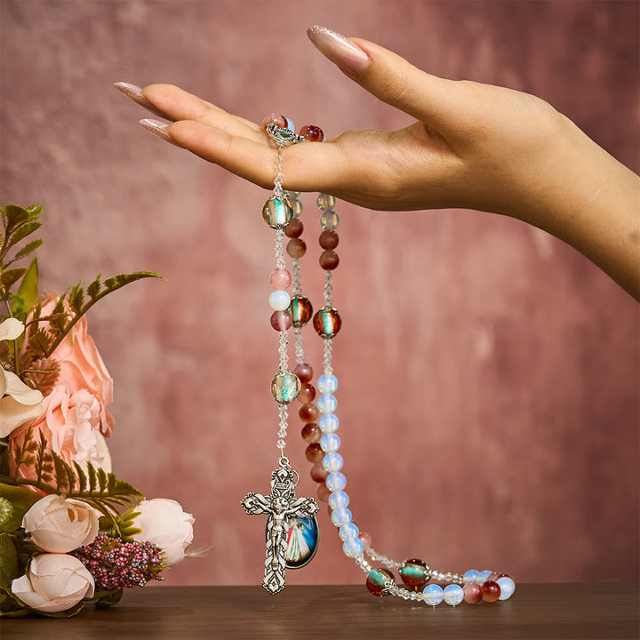 SolaceBeads Divine Mercy Chaplet: A Guardian of Peace - With Opal, Carnelian &amp; Lampwork Beads - image 1