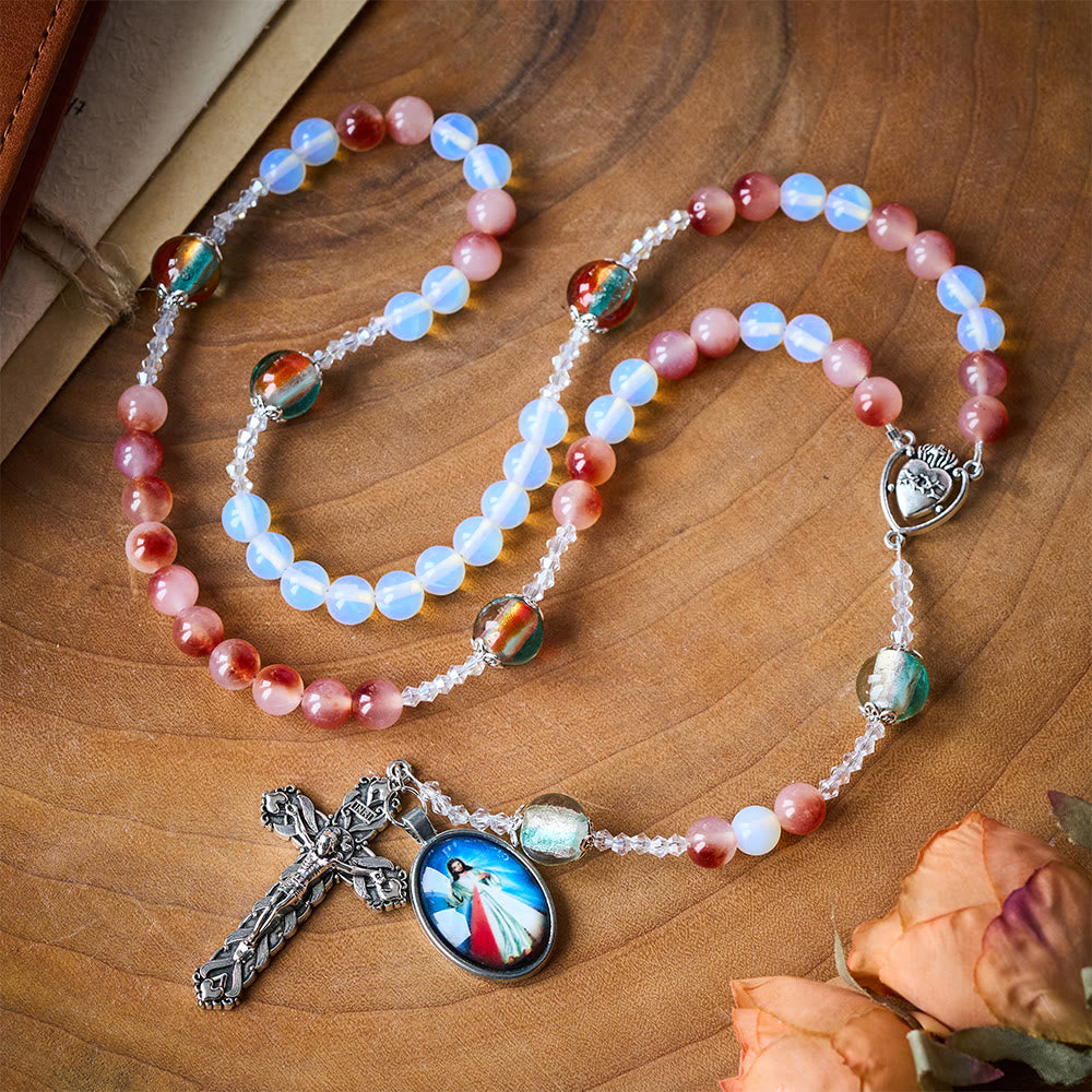 SolaceBeads Divine Mercy Chaplet: A Guardian of Peace - With Opal, Carnelian &amp; Lampwork Beads - image 6