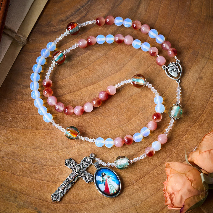 SolaceBeads Divine Mercy Chaplet: A Guardian of Peace - With Opal, Carnelian &amp; Lampwork Beads - Divine Mercy - image 0