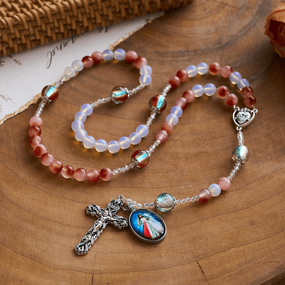SolaceBeads Divine Mercy Chaplet: A Guardian of Peace - With Opal, Carnelian &amp; Lampwork Beads - image 8