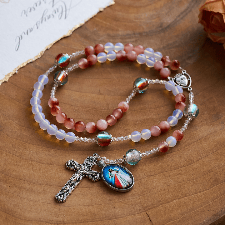 SolaceBeads Divine Mercy Chaplet: A Guardian of Peace - With Opal, Carnelian &amp; Lampwork Beads - image 9