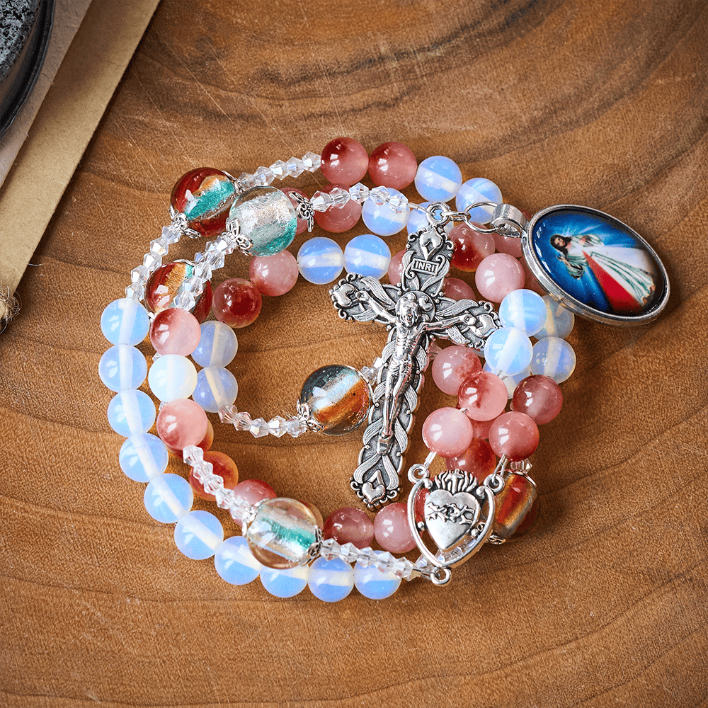 SolaceBeads Divine Mercy Chaplet: A Guardian of Peace - With Opal, Carnelian &amp; Lampwork Beads - image 5