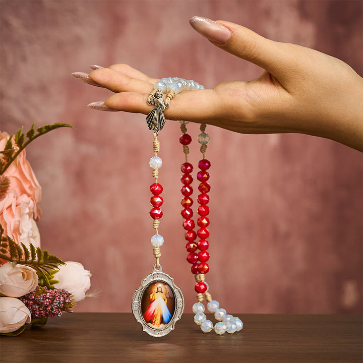 SolaceBeads Red &amp; White Crystal Beads Divine Mercy Chaplet: A Guardian of Grace - image 1