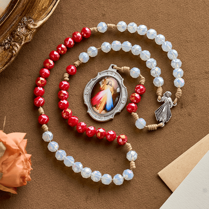 SolaceBeads Red &amp; White Crystal Beads Divine Mercy Chaplet: A Guardian of Grace - image 5