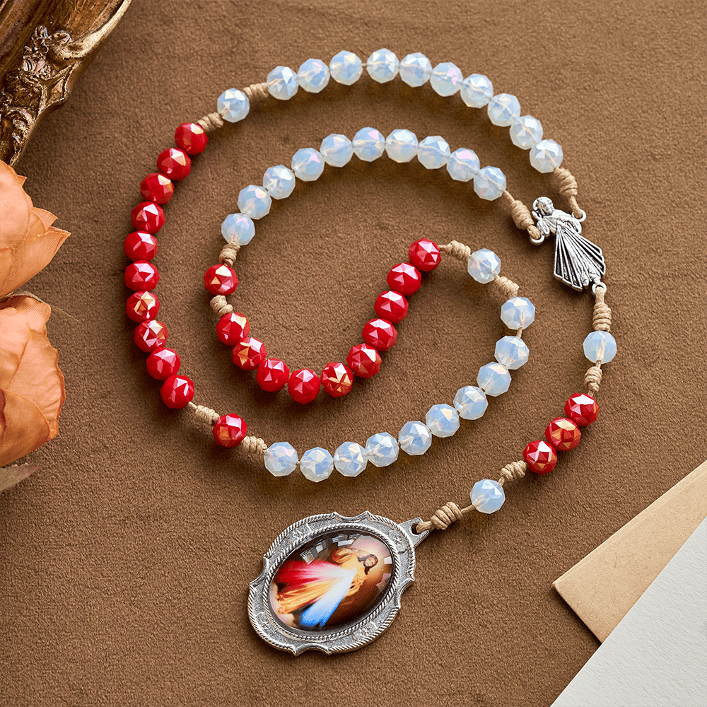 SolaceBeads Red & White Crystal Beads Divine Mercy Chaplet: A Guardian of Grace - Divine Mercy - image 0