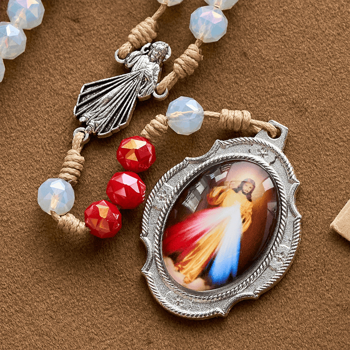 SolaceBeads Red &amp; White Crystal Beads Divine Mercy Chaplet: A Guardian of Grace - image 3