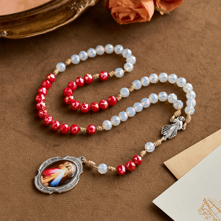 SolaceBeads Red &amp; White Crystal Beads Divine Mercy Chaplet: A Guardian of Grace - image 6