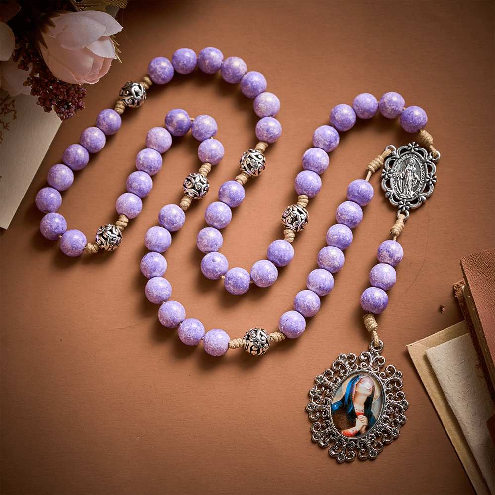 Solacebeads Seven Sorrows Handmade With Lavender Beadschaplet: Compassion In Purple - Seven Sorrows - image 0