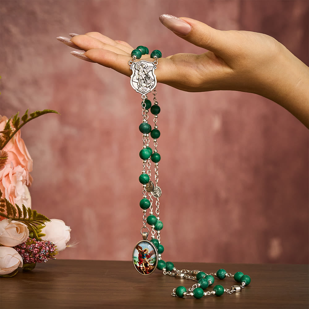 Solacebeads St. Michael Chaplet With Malachite &amp; Archangel Medals: Shield Of Protection - image 1
