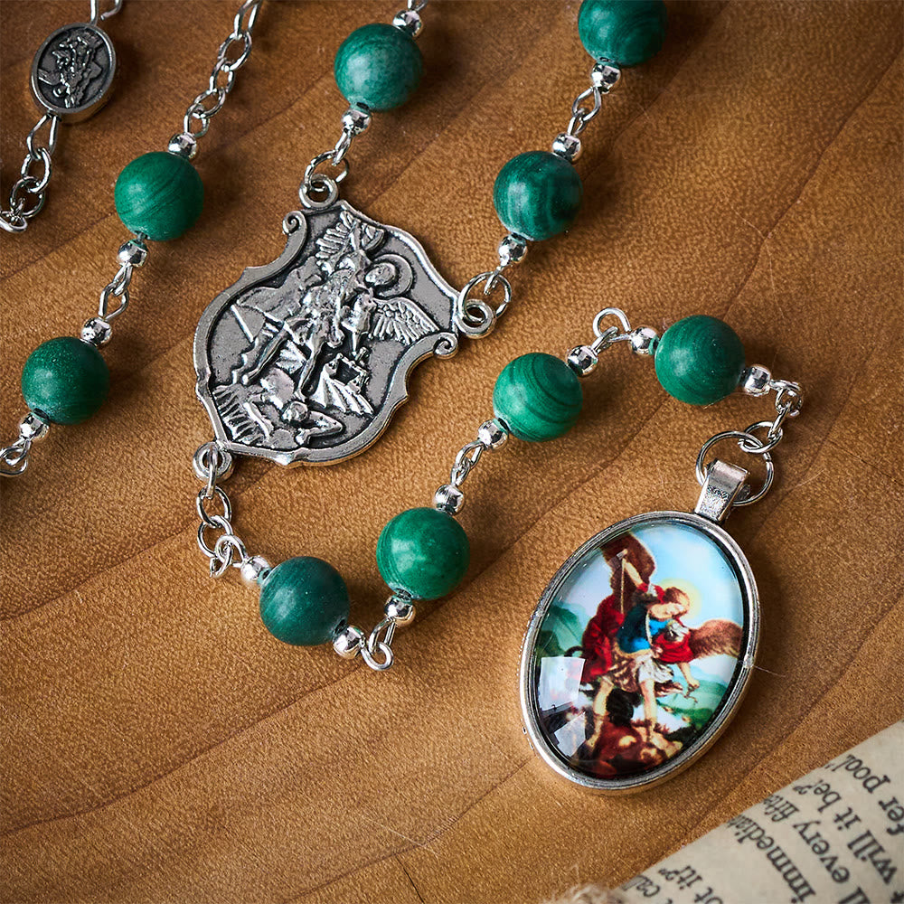 Solacebeads St. Michael Chaplet With Malachite &amp; Archangel Medals: Shield Of Protection - image 2